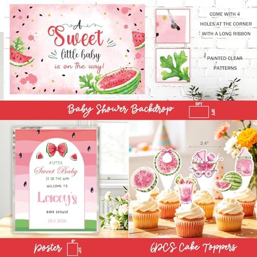 Costova Watermelon Baby Shower Decorations, Watermelon Party Decorations, A Little Watermelon Is on the Way Summer Fruit Theme Bash with Backdrop Balloon Arch Boxes and Tablecloth - Image 5