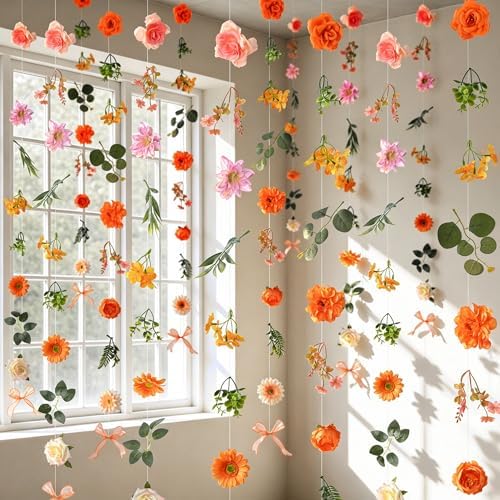 Livole 6Pcs 36Ft Wildflower Fall Garland with Bow Hanging Flower Backdrop by Livole