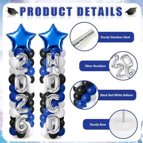 2 Sets Homecoming 2026 Balloon Column Stand Party Decorations Kits with Balloons Class of 2026 Hoco Balloon Tower Stand Kit for Homecoming Prom Party Photo Booth Props Backdrop Decor Party Supplies - Image 4
