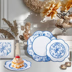 LIYH 60 Pcs Blue Plastic Plates Set - Heavy Duty Floral and White Plastic Plates for Party Wedding Elegant Plate Bridal Shower Floral Dinnerware Set - 10.25" Dinner & 7.5" Dessert Plate - Image 6