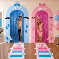 Haull Gender Reveal Party Decorations Set He or She Porch Banners Pink and Blue Foil Fringe Curtains Boy or Girl Rug Photo Backdrop for Baby Shower Party Door Entryway Decor by Kedauud
