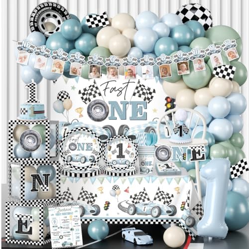 295Pcs Fast One Birthday Decorations For Boys, All-in-One Set for 25 Guests by cocomigoPartyHome