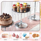 Metal Mirror Cake Stand Set with Crystal Pendants - Elegant Dessert Table Display for Weddings, Birthday Parties, Baby Showers, Events - Sturdy Crystal Bling Cupcake Stands for Pastries, Sweets, Decorations (Silver, Set of 6) - Image 2
