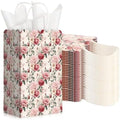 Sinload 50 Sets Rose Flower Gift Bags with Tissue Paper Bulk, Elegant by Sinload