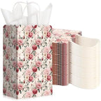 Sinload 50 Sets Rose Flower Gift Bags with Tissue Paper Bulk, Elegant by Sinload