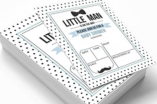 Pack of 30, Boy Baby Shower Party Collection, Baby Shower Invitation Cards, Fill in the Blank Invites WIth Envelopes, Little Man Theme Party Supplies - Image 3