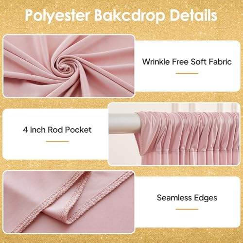 20x10ft Dusty Rose Backdrop Curtains for Wedding Parties Wrinkle Free Photo Backdrop Drapes for Photography Birthday Baby Shower Soft Fabric Party Backgournd for Photoshoot 5x10ft, 4 Panels - Image 2