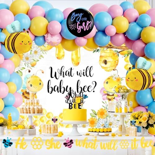 Party Inspo What Will It Bee Gender Reveal Decorations, Bee Gender Reveal Decorations, Bumble Bee He or She What Will Baby Bee Decorations Backdrop Balloon Banner Tablecloth Cake Cupcake Topper Box - Image 5