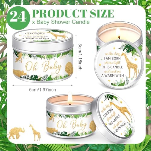 MTLEE Jungle Animal 24 Pcs Baby Shower Party Favors Candles Lavender Scented Baby Shower Favors for Guests Rustic Tealights Candles Gender Reveal Return Gifts(Gold, 1.2 oz) - Image 2