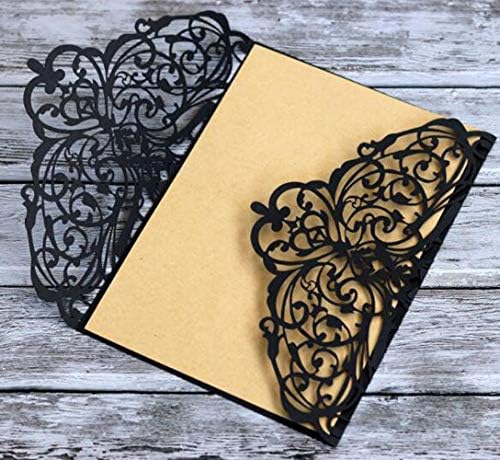 100 Sets 4.9 x 7 ''Laser Cut Wedding Invitations Cards with Ribbon and Envelopes For Birthday Baby Shower Wedding Rehearsal Dinner Invite (Black) - Image 2