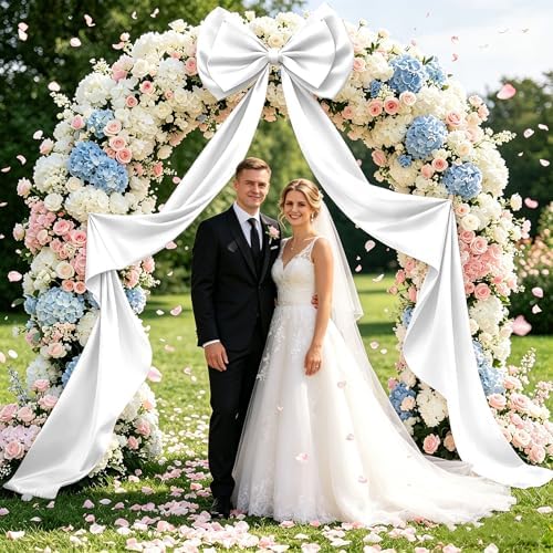 Large White Bow Decor, Double Layer Satin 80x20 Inches - Image 6