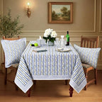 Ridhi Blue Meadow Vine Hand Block Print Cotton Tablecloth 102 x 48 Inch - Image 2