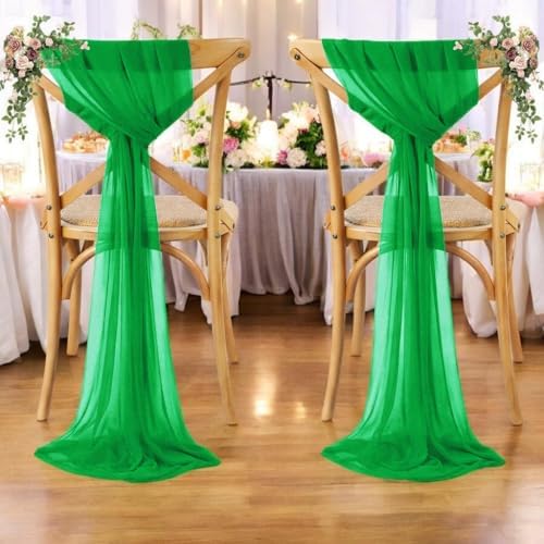 MDS Pack of 75 Chiffon Chair Sashes for Wedding & Event Décor - Green - Image 6