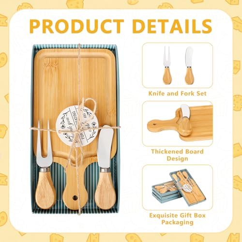 6 Sets Bridal Baby Shower Prizes for Game Winners Bamboo Square Mini Charcuterie Cheese Boards Butter Spreaders Forks with Thank You Tags Gift Box for Guests Wedding Birthday Party Favors - Image 3