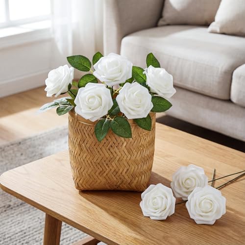 100 Pcs Artificial Foam Rose Flower Faux Bouquet Wedding Fake Rose Gift for Mother's Day Women DIY Bridal Shower Party Table Birthday Home Spring Decor (White) - Image 4