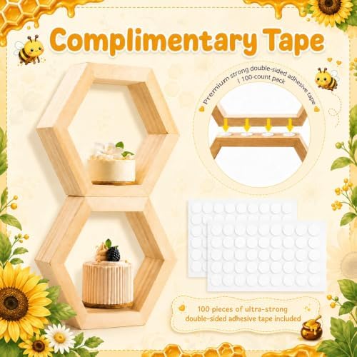 14 Pcs Mini Honeycomb Cupcake Stands,Wood Hexagon Display Holder - Image 5