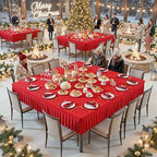 Wish Care Red Spandex Tablecloths for 60x60 Inch Square Tables, Stretch Fitted Table Clothes with Pleated Ruffle Skirt for 60” Table, Wrinkle Free and Elastic, for Party Kitchen Home Dining - Image 2