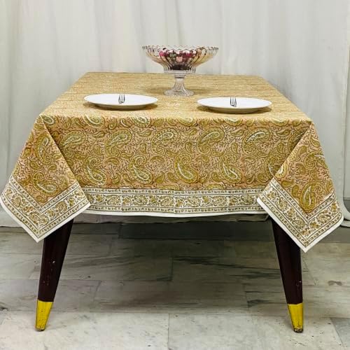 Ridhi Block Print Romantic Reverie Rectangle Cotton Tablecloth 108" x 70" Reusable Table Cover Decorative Everyday Use for Dining, Farmhouse, Home Gift for Spring, Easter, Valentine by Ridhi