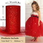 3PCS Glitter Tulle & Solid Color Tulle Roll Bundle (White & Red & Green) - Image 5