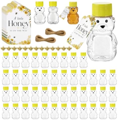 50 Pack Mini Honey Jars Party Favors, 2 Oz Plastic Small Bear Honey Bottles by Unknown