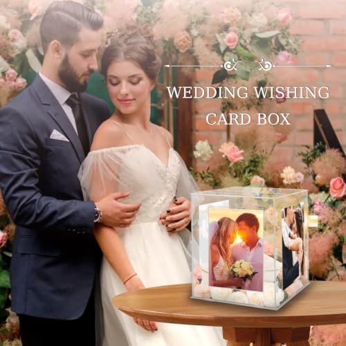 Acrylic Wedding Card Box with Picture Frame, Acrylic Card Box with Slot, Clear Gift for Wedding Reception Anniversary Graduation Birthday Party Baby Shower - Image 7