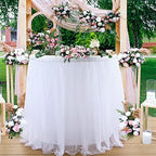 2 Pack 6ft White Tulle Table Skirts for wedding Bridal Shower White Ruffle Tutu Tablecloth for Baby Shower Birthday Party Banquet Baptism Cake Dessert Table Decorations - Image 4