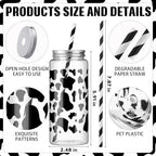 Chuangdi 24 Set 14 oz Cow Theme Plastic Bottle with Straws and Metal Lids 24 Plastic Milk Water Bottle 25 Paper Straws Tumbler Reusable Jar Containers for Cow Party Favor Baby Shower Birthday Supplies - Image 2