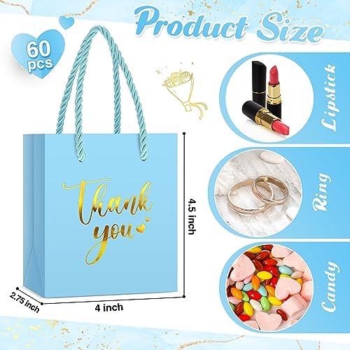 Honoson 60 Pcs Mini Thank You Gift Bag with Handle Bulk,Light Blue - Image 3