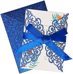 50Pcs Laser Cut Blue Wedding Invitation With Glitter Envelopes And Ribbons Blank Personalized Card Invitaciones Para quinceañera Birthday Baby Shower Christmas Party Bridal Shower - Image 4