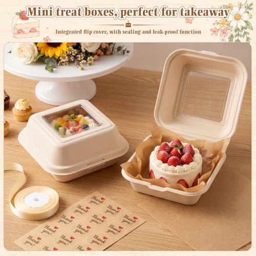 50 Set 50 Bento Cake Box Clamshell Container Kit, Wooden Color - Image 4