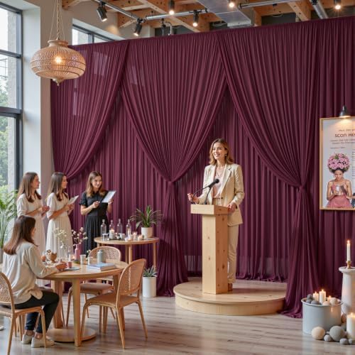 30ft×10ft Wrinkle Free Burgundy Backdrop Curtain Drapes, 6 Panels 5ftx10ft Sheer Tulle Chiffon Backdrop Panels Curtains for Wedding Baby Shower Birthday Party Stage Photo Home Decorations - Image 3