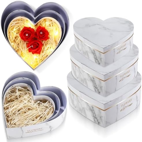 Glenmal 3 Pcs Heart Shaped Gift Boxes with Lids,White Marble by Glenmal