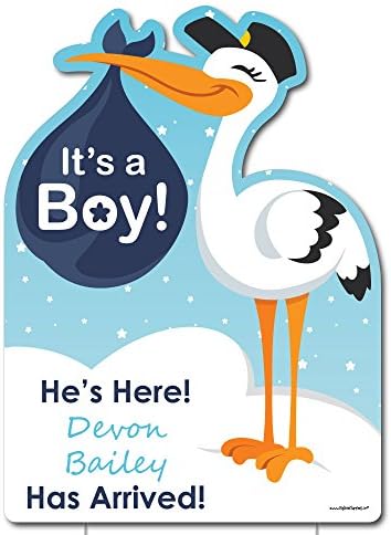Big Dot of Happiness Custom Boy Special Delivery - Baby Arrival Sign - Blue It's A Boy Stork Personalized Baby Announcement & Welcome Yard Sign by BigDotofHappiness