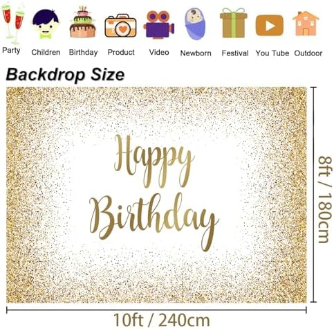 10x8ft Black and Gold Decoration for Adult Kids Birthday Party, Glitter Golden Bokeh Backdrop Banner Happy Birthday Background Sign Poster Party Photography Supplies Cake Table Decoration - Image 6