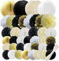 WOLHOWLTD Black Gold White Paper Decoration Set - 40Pcs Paper Lanterns, Pompoms, Honeycomb for Wedding,Retirement, Birthday, Graduation, Engagement,New Year Home Decoration(Gold Black Beige White) by Unknown