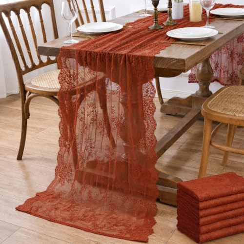 Remagr 6 Pcs Terracotta Lace Table Runners 30" x 120" Floral Wedding Decor by Remagr