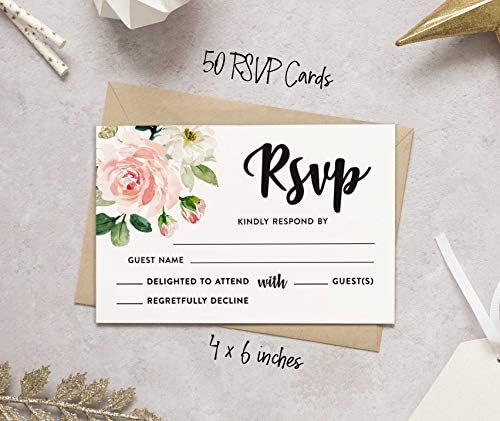 50 Blank RSVP Cards with White Envelopes Floral 4"x6" Response Cards-RSVP Reply Card for Wedding-Bridal Shower-Baby Shower-Rehearsal Dinner - Image 4