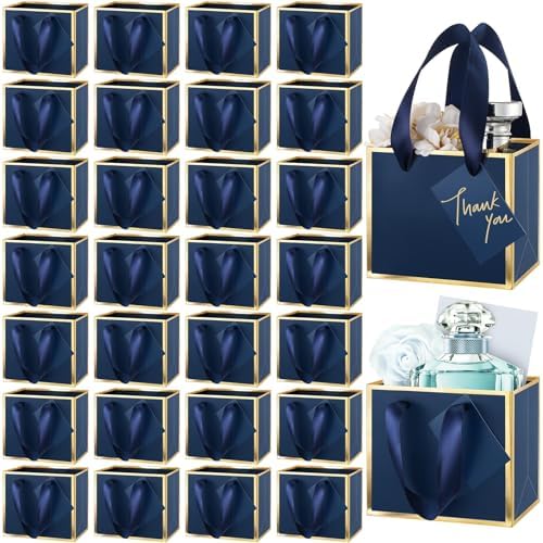 Yeaqee 100 Pcs Mini Metallic Paper Gift Bags with Handle, Navy Blue, Gold by Yeaqee