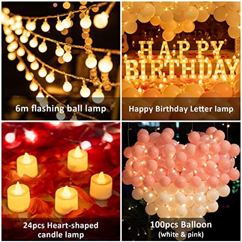 138pcs Happy Birthday Marquee Light Up Letters- LED Letter Number Light Sign with Round Light Balloons Decoration for Birthday Home Table Decor White - Image 5