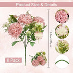 Dusty Pink Artificial Flowers 6 Bundles Silk Floral with Stems - Image 2