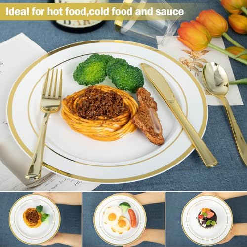 N9R 600PCS White and Gold Plastic Plates, Disposable Dinnerware Set - Image 4