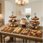 7-Piece Acacia Wood Dessert Table Display Set with 4 Wavy Trays - Image 6