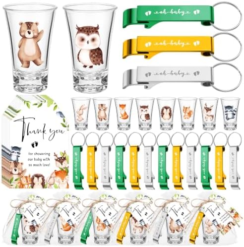 50 Sets Baby Shower Favors Shot Glasses Keychain Gifts, Woodland, Mixed by Singhoow