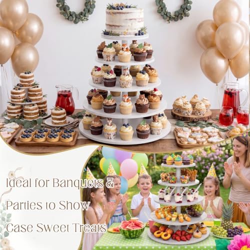 Funnymoom 5 Tier Large Round Cupcake Stand for 100 Cupcake Rustic Cupcakes Tower 360° Rotatable White Cupcakes Holder Table Display Dessert Stand for Birthday Graduation Baby Shower Wedding 20.9'' - Image 4