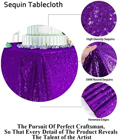 Partisout Tablecloth 90x132 inch Sequin Tablecloth Rectangle Table Cloths Disposable Rustic Party Table Cover Circle Tablecloth Glitter Tablecloth for Birthday Party (90x132 inch, Purple) - Image 2