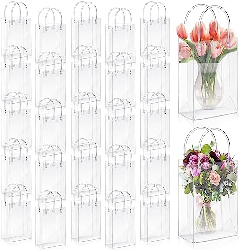 LEIFIDE 50 Pcs Plastic Clear Gift Bags with Handles,7.1 X 9.4 X 3.1 Inch by LEIFIDE