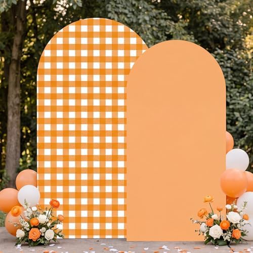 Tegeme 2 Set Gingham Arch Backdrop Cover 7.2ft 6.6ft Fall Orange Arch Cover - Image 6