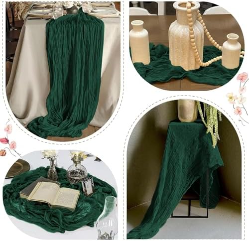 25 Pack Emerald Green Cheesecloth Table Runner 17 x 108 Inch Gauze Table Runner Fabric Semi Sheer Cheese Cloth Table Runner Bulk for Rustic Romantic Wedding Baby Shower Table Decoration - Image 6