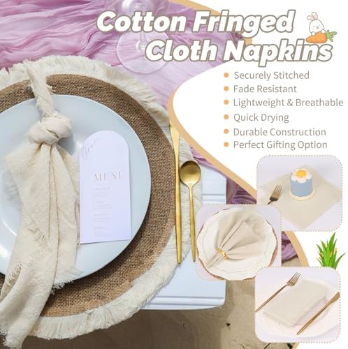 Showgeous 30 Pack Natural Cloth Napkins with Fringe, 16x16 inch 100% Cotton - Image 5