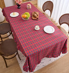 vctops Christmas Red Plaid Ruffle Table Cloth, Farmhouse Cotton Linen Tablecloth, Washable Table Cover for Rectangle Table Baby Shower Kitchen Party Wedding Decor (Red B,55"x86") - Image 4